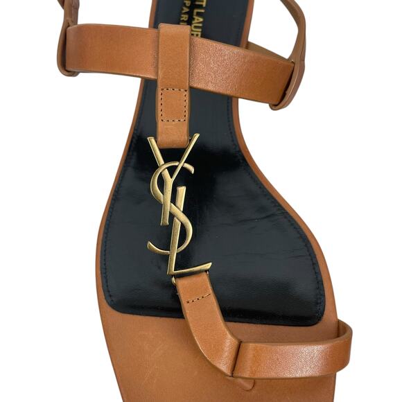 Saint Laurent Cassandra YSL Logo T Strap Toe Ring Sandal Brown Size 41 - Picture 7 of 14